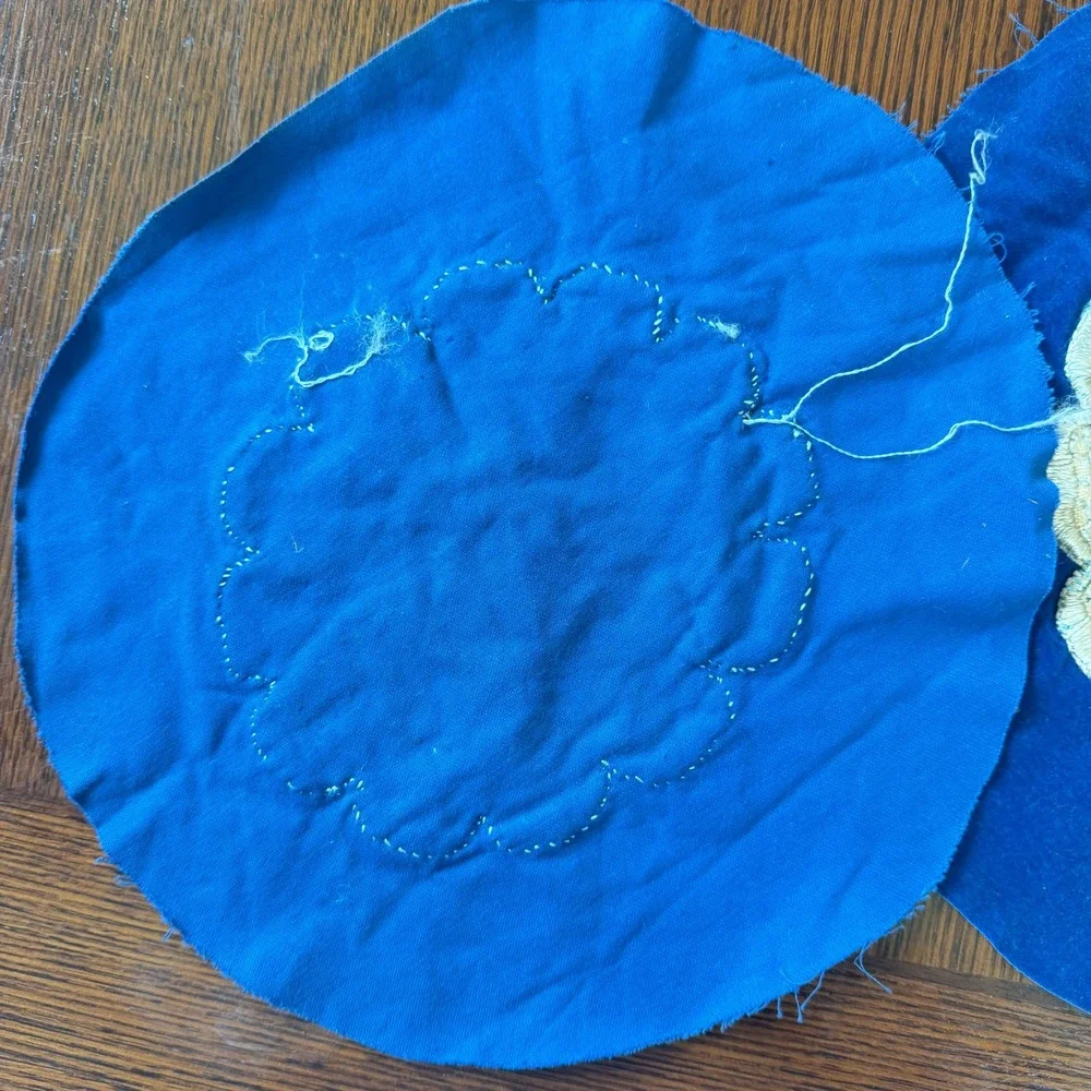 Vintage Floral Embroidered Velvet Patches Blue Yellow Flower Applique 2pc Set